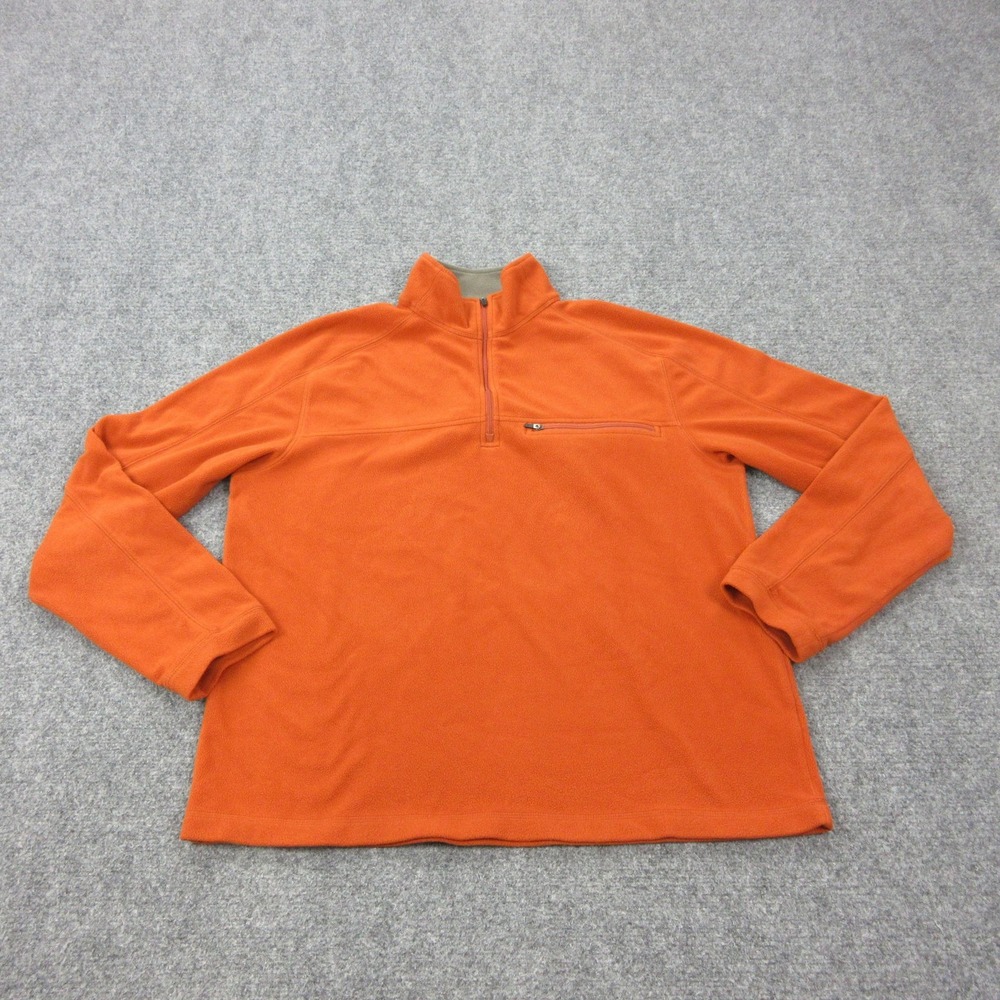 LL Bean Jacket Mens Medium Orange 1/4 Zip Mock Neck Fleece Pullover Casual